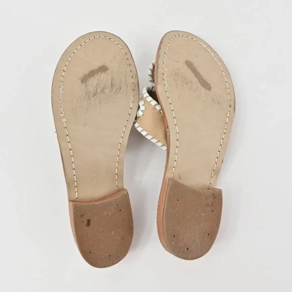 Jack Rogers Georgica Thong Sandals Womens Size 6 Tan White Leather Whipstitch - Picture 8 of 8